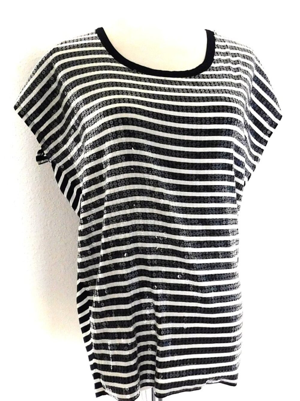 Michael  Michael  Kors Blue White Stripe Sequin Top Size S  Oversize